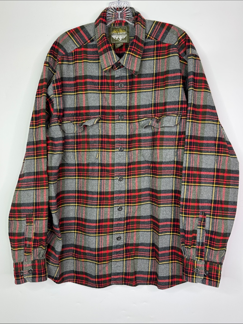 Eddie Bauer Sport Shop Red Grey Plaid Long Sleeve Shirt XXL